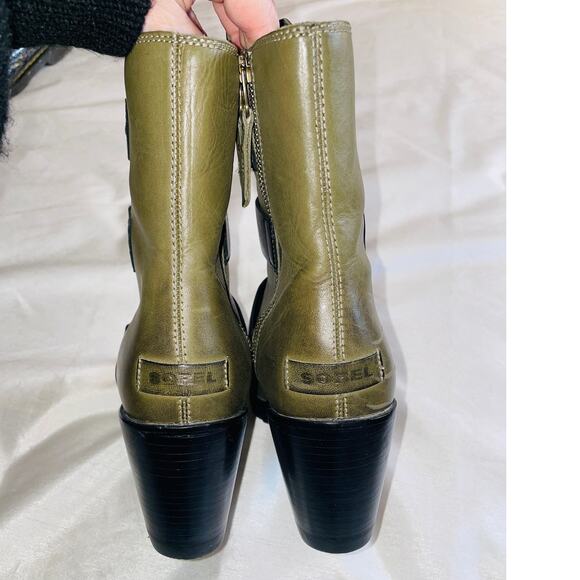 Sorel After Hours Leather Wedge Boots in Green - Women's Size 10 - NL2550-383 - Picture 8 of 12